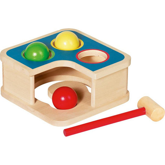 goki | houten knikkerbank met hamer