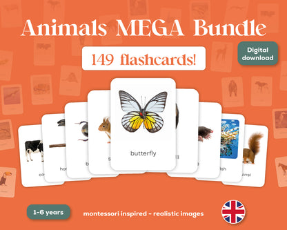 Dieren Flashcards Mega Bundel (Engels) | 149 Montessori flashcards
