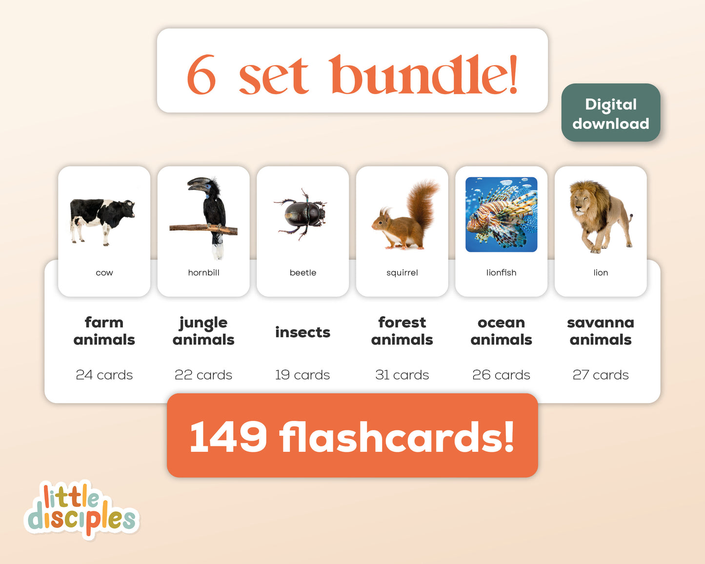 Dieren Flashcards Mega Bundel (Engels) | 149 Montessori flashcards